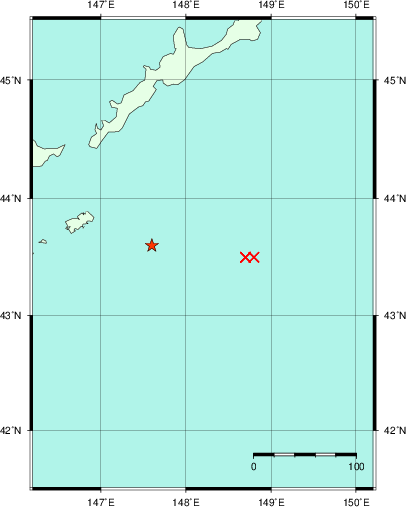 推定した震源の位置