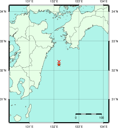 推定した震源の位置