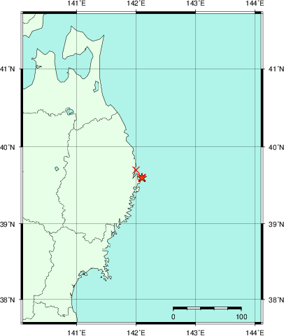 推定した震源の位置