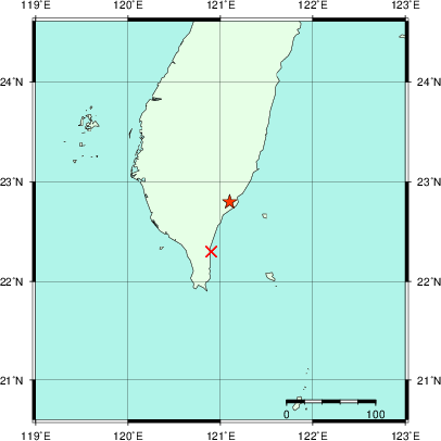 推定した震源の位置