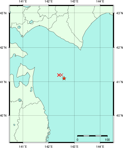 推定した震源の位置