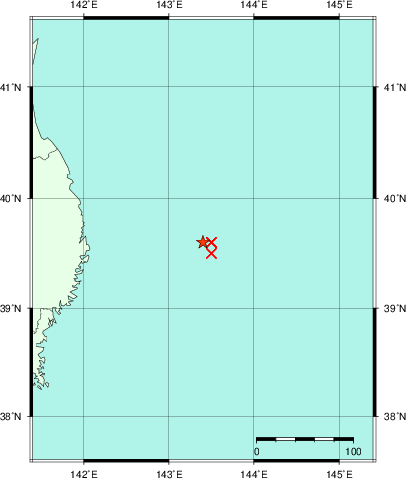 推定した震源の位置