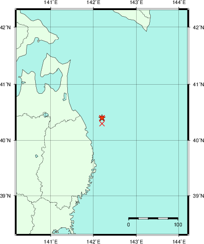 推定した震源の位置