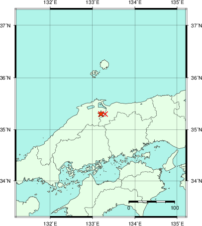 推定した震源の位置