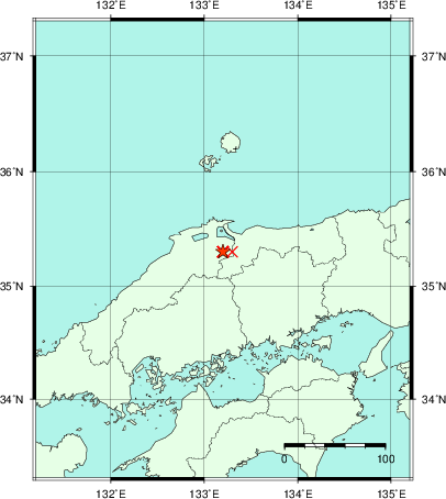 推定した震源の位置