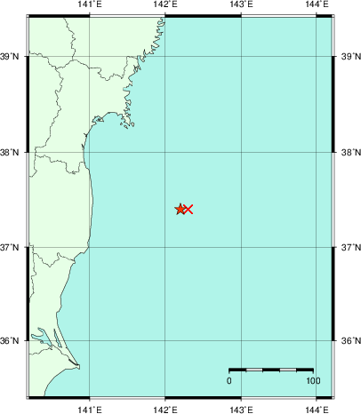 推定した震源の位置