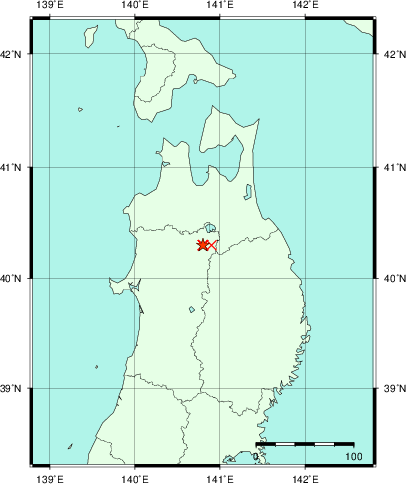 推定した震源の位置