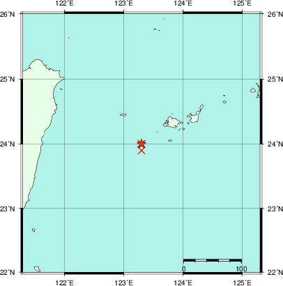 推定した震源の位置