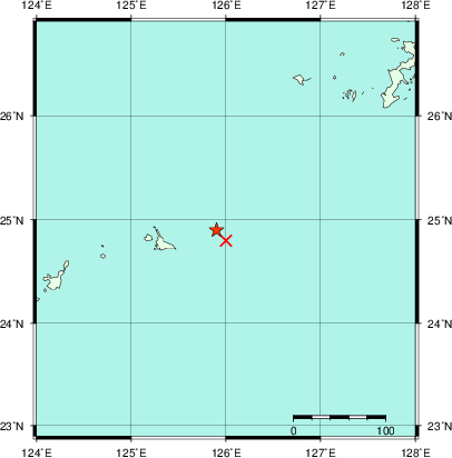 推定した震源の位置