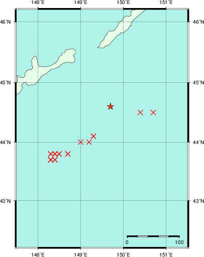 推定した震源の位置
