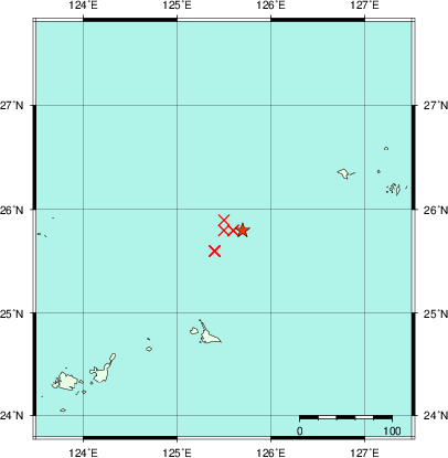 推定した震源の位置