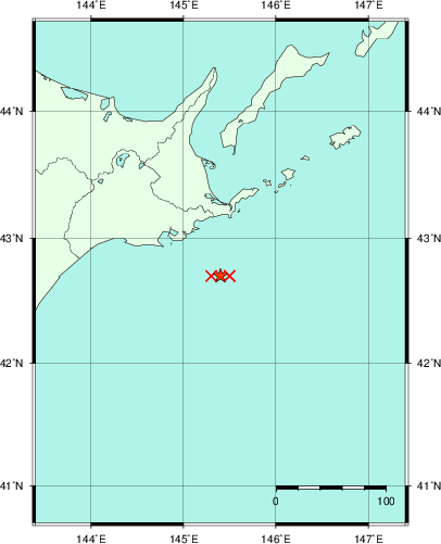 推定した震源の位置