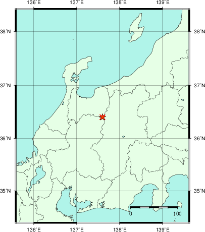 推定した震源の位置