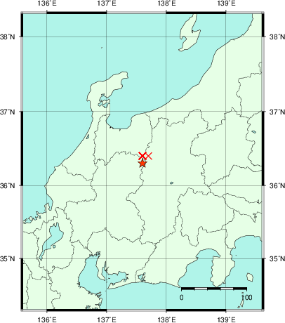 推定した震源の位置