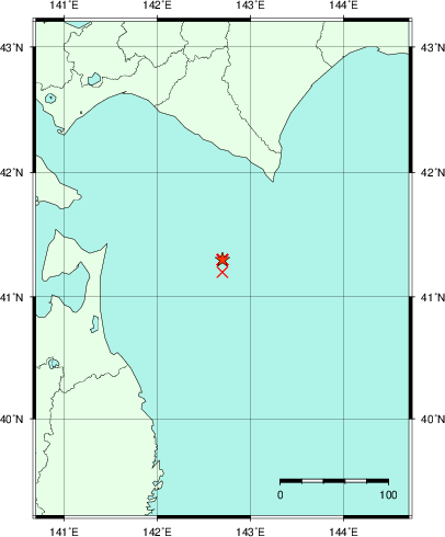 推定した震源の位置