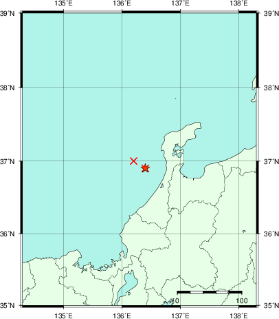 推定した震源の位置