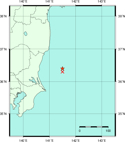 推定した震源の位置