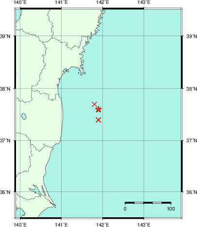 推定した震源の位置