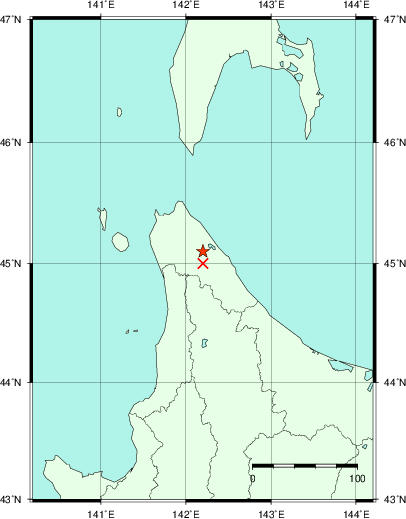 推定した震源の位置
