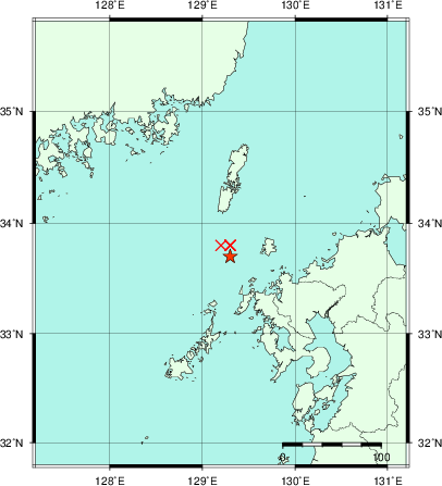 推定した震源の位置