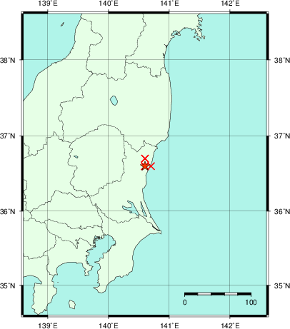 推定した震源の位置