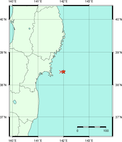 推定した震源の位置