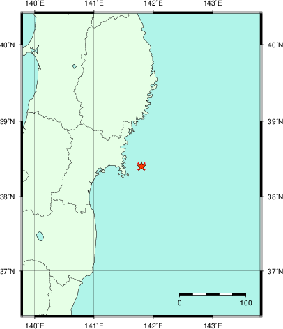推定した震源の位置