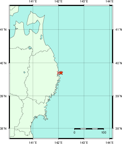 推定した震源の位置