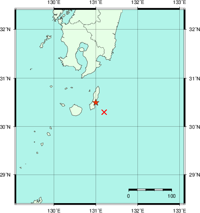 推定した震源の位置