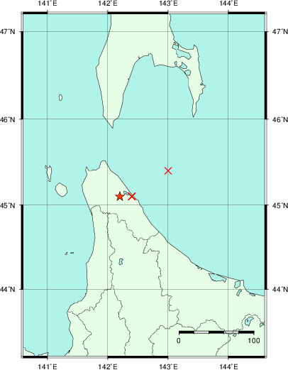 推定した震源の位置