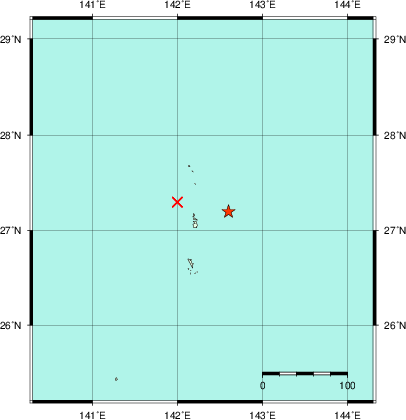 推定した震源の位置