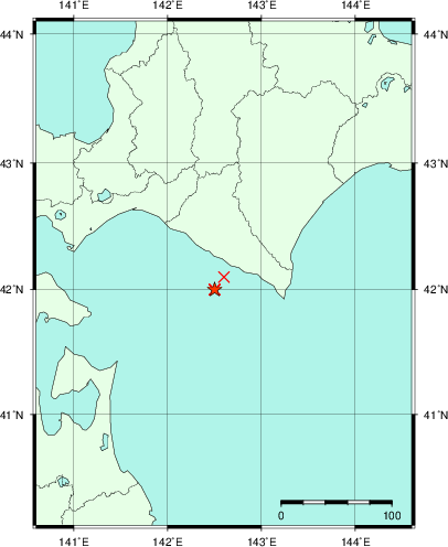 推定した震源の位置