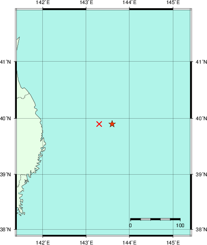 推定した震源の位置