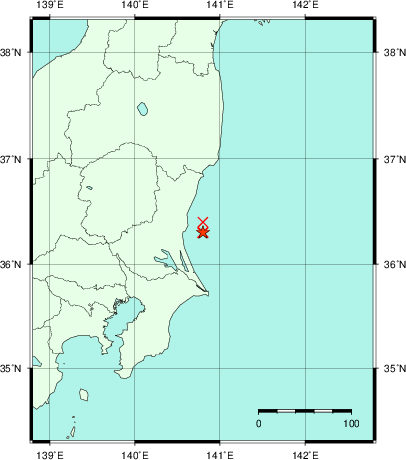 推定した震源の位置