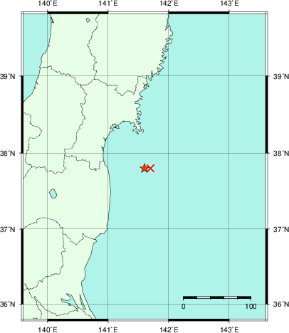推定した震源の位置