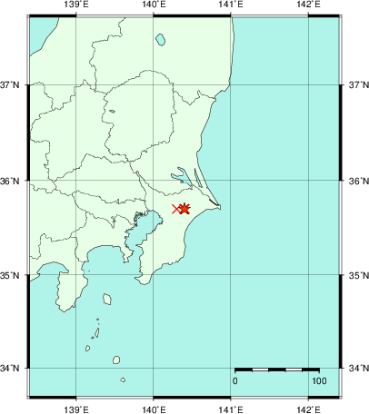 推定した震源の位置