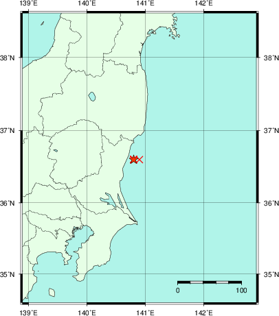 推定した震源の位置
