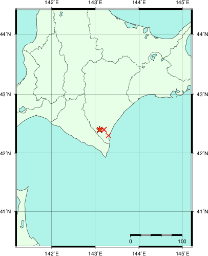 推定した震源の位置