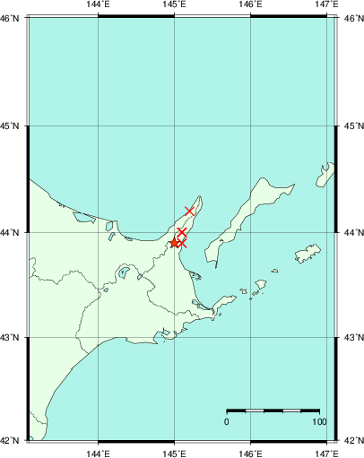 推定した震源の位置