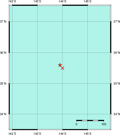 推定した震源の位置