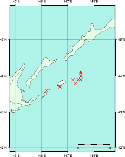 推定した震源の位置