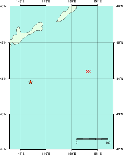 推定した震源の位置
