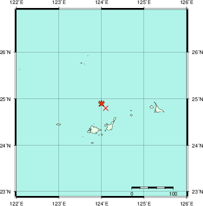 推定した震源の位置