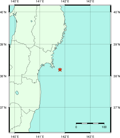 推定した震源の位置