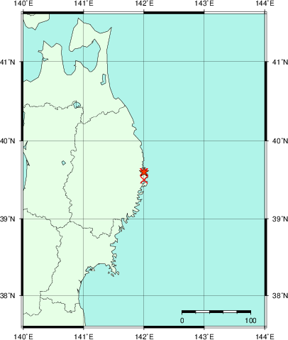 推定した震源の位置