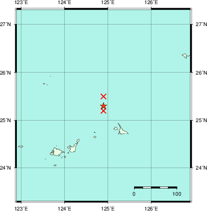 推定した震源の位置
