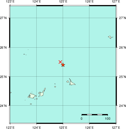 推定した震源の位置