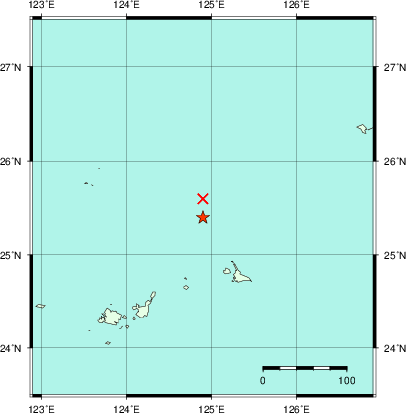 推定した震源の位置
