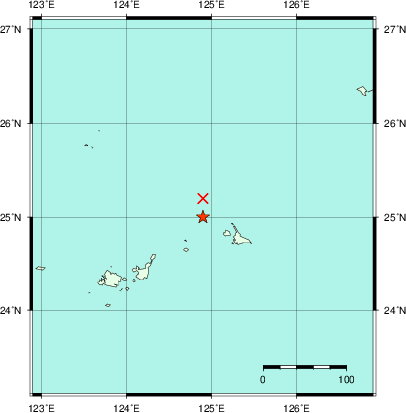 推定した震源の位置