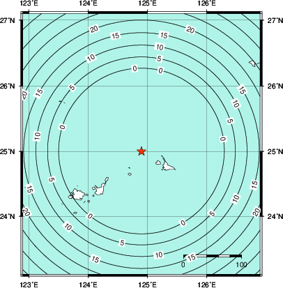 緊急地震速報第1報提供から主要動到達までの時間及び推計震度分布図